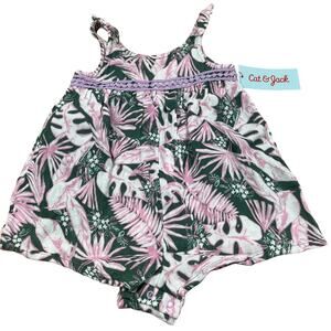 Cat & Jack Toddler Girls' Green Palm Tank Romper - Size 12M - NWT